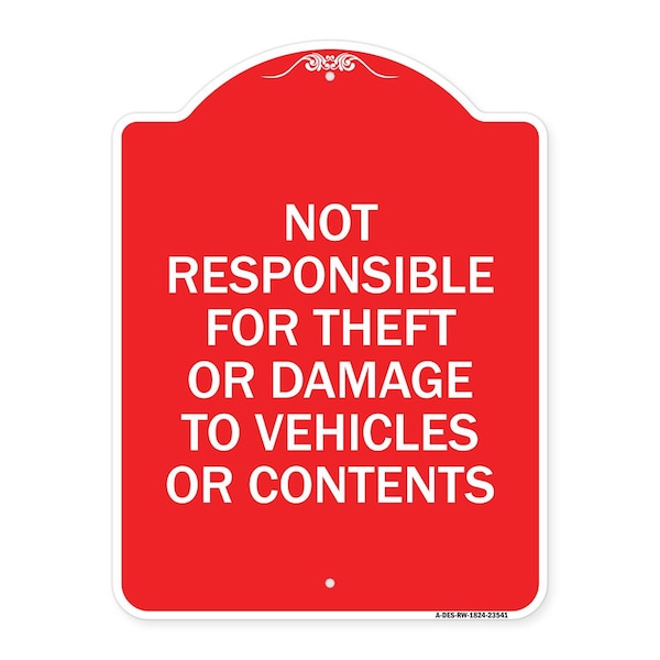 Signmission Not Responsible for Theft or Damage to Vehicles or Contents Heavy-Gauge Alum, 18" H, RW-1824-23541 A-DES-RW-1824-23541 - main